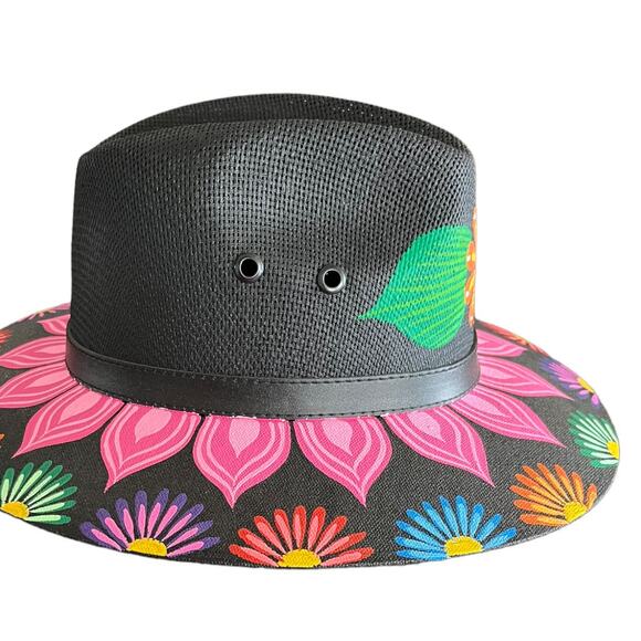 HAT MEXICAN Artisanal Hand Painted Fedora Floral Sombrero Panama Bohemian Black main image 9